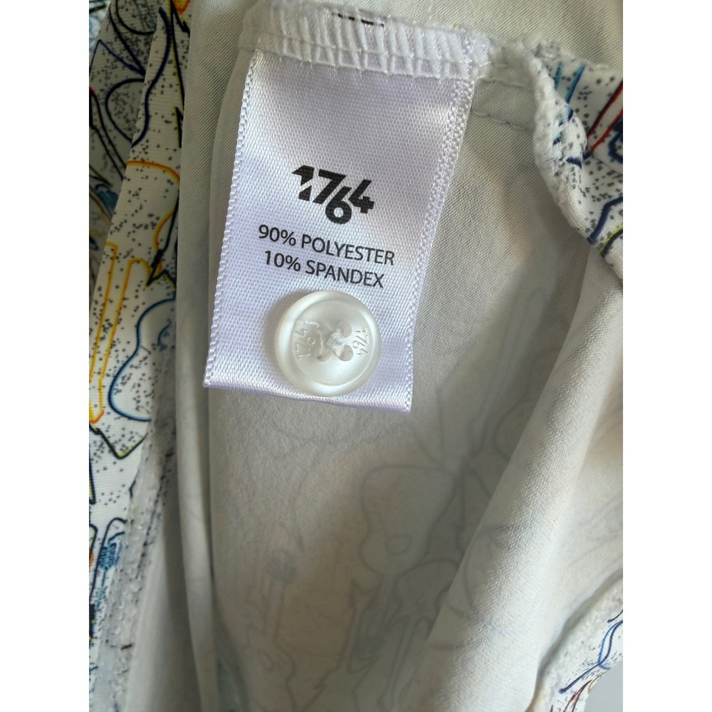 1764 Golf Mens XL Performance Polo Shirt White Guitar Print Short Sleeve Stretch - Picture 3 of 6